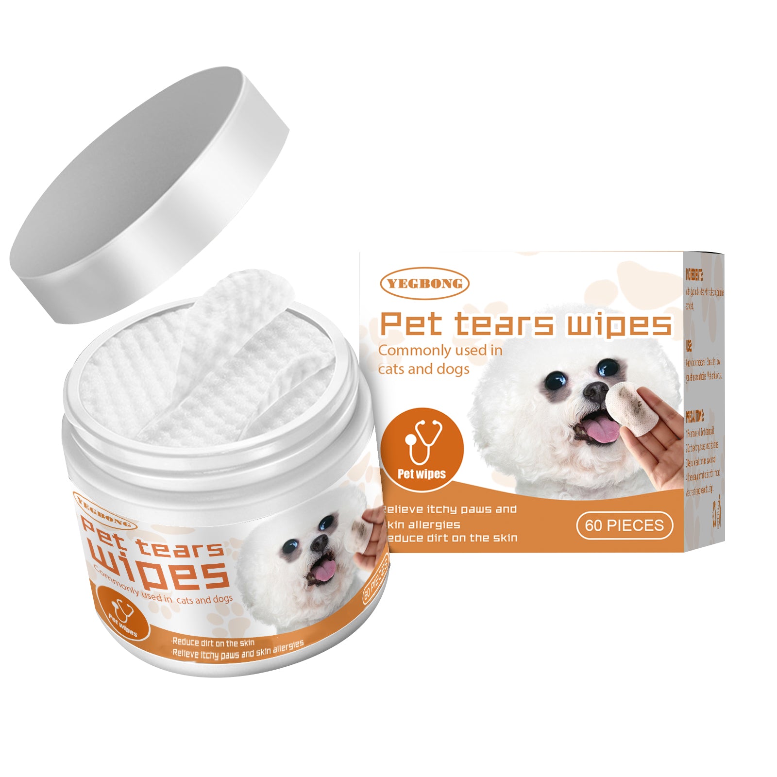 Yegbong Pet Wet Wipes Cleaning Dogs And Cats Tear Stain Removal Eye Cleaning Eye Wipes Eye Dirt Removal Cotton Pads - Image 1 | PawIQ Pet Tech