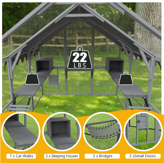 Outdoor Cat House Cat Enclosures 110 Large Kitten Playpen With Platforms,Upgrade Waterproof Cover-grey - Image 5 | PawIQ Pet Tech