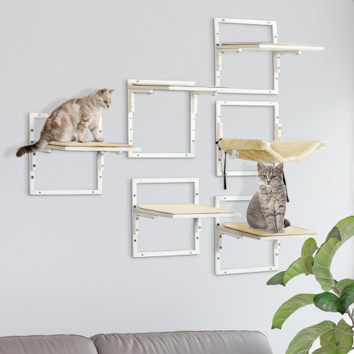PawHut 6-pc Modern Cat Wall Shelves For Indoor Cats, Height Adjustable Jumping Platforms - Image 6 | PawIQ Pet Tech
