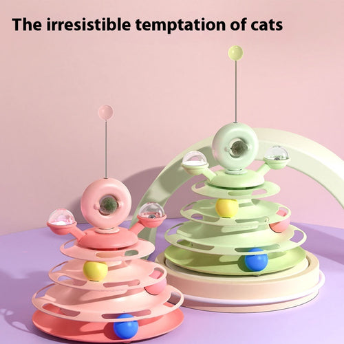 4 Levels Cat Toy Tower Turntable Roller Balls Toys Interactive Intelligence Pets Toys Training Track Puzzle Funny Games Accessories Pet Products - Image 1 | PawIQ Pet Tech