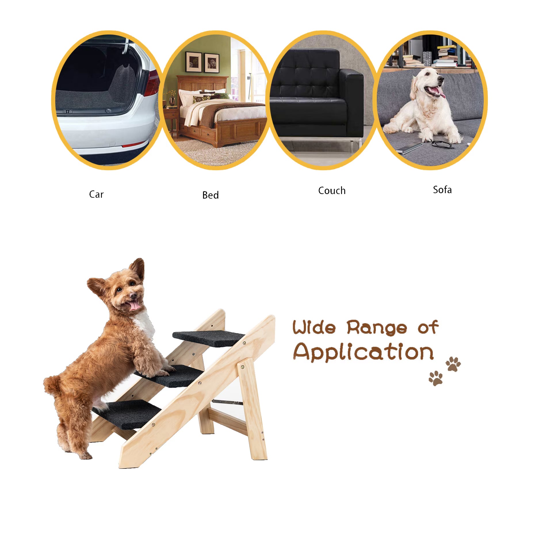 Wood Pet Stairs Pet Steps  Foldable 3 Levels Dog Stairs  Ramp Perfect For Beds And Cars Portable Dog Cat Ladder Up To 110 Pounds - Image 5 | PawIQ Pet Tech