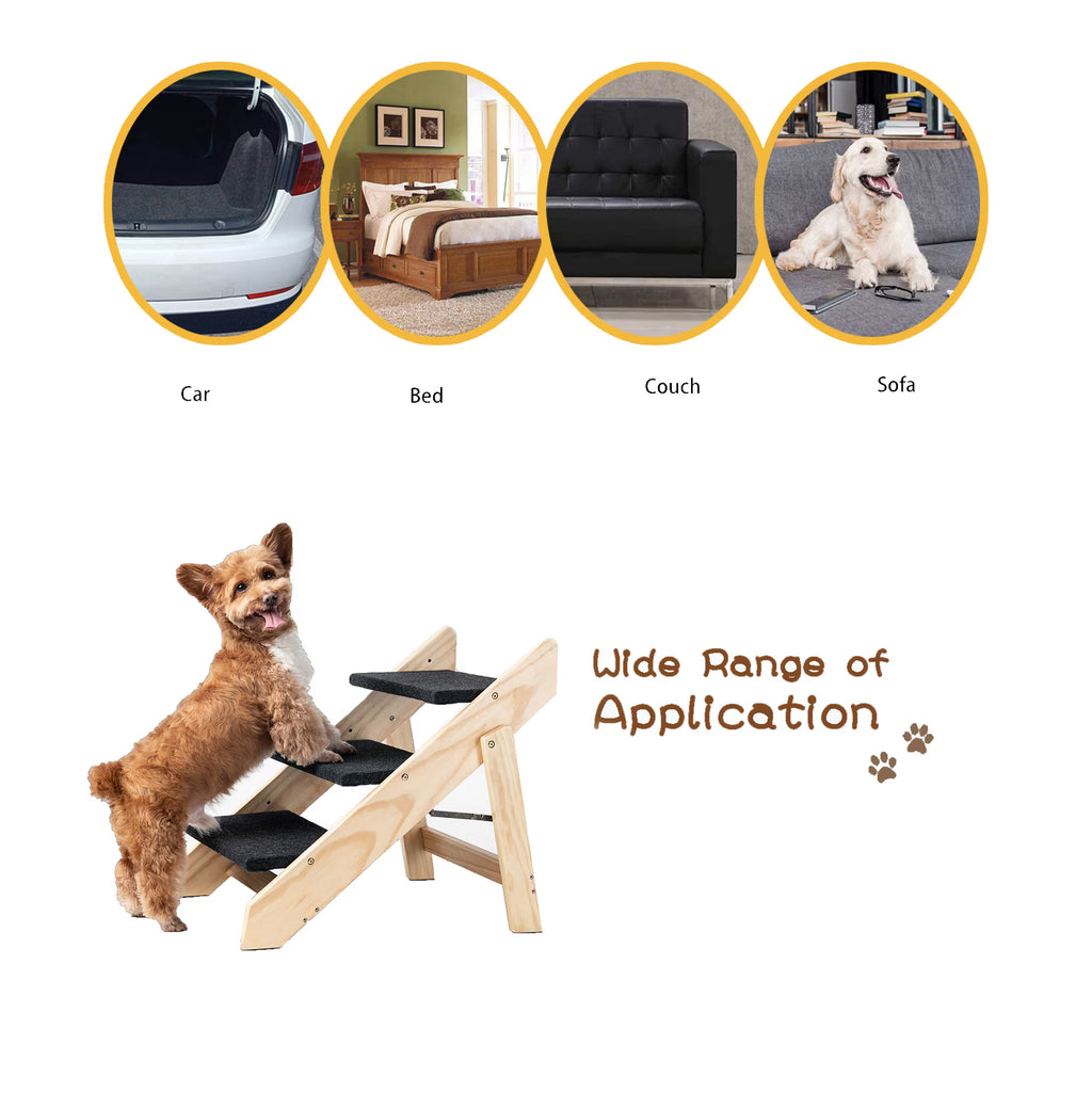 Wood Pet Stairs Pet Steps  Foldable 3 Levels Dog Stairs  Ramp Perfect For Beds And Cars Portable Dog Cat Ladder Up To 110 Pounds - Image 5 | PawIQ Pet Tech