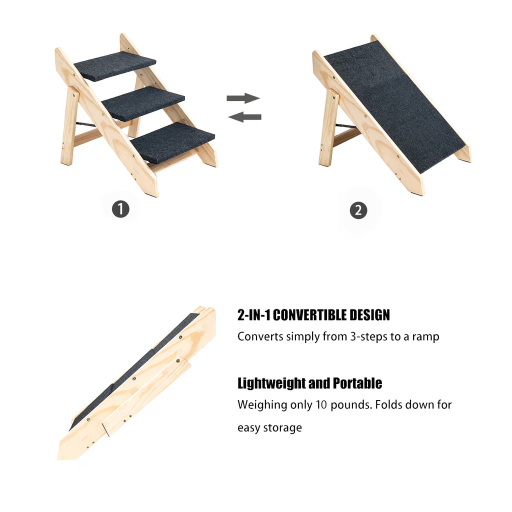 Wood Pet Stairs Pet Steps  Foldable 3 Levels Dog Stairs  Ramp Perfect For Beds And Cars Portable Dog Cat Ladder Up To 110 Pounds - Image 3 | PawIQ Pet Tech