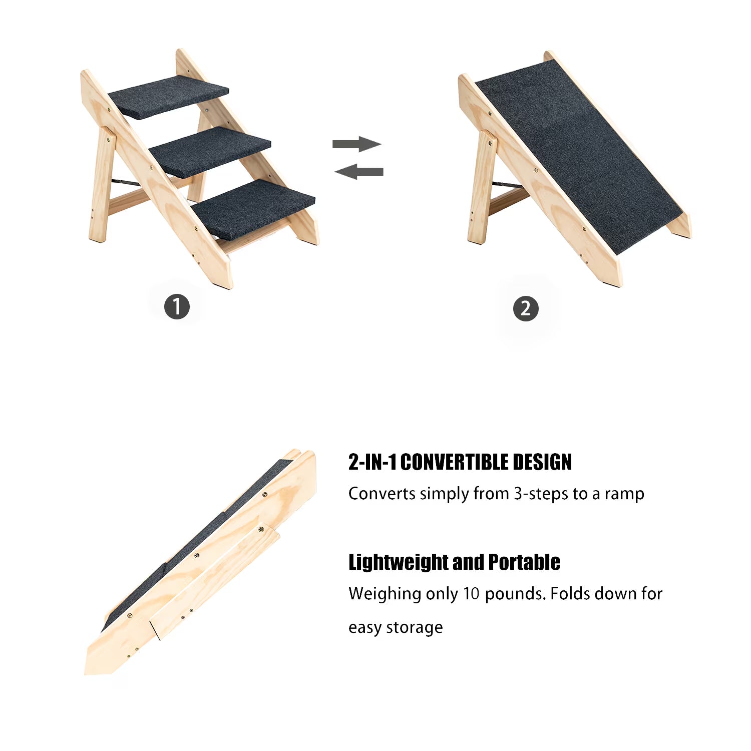 Wood Pet Stairs Pet Steps  Foldable 3 Levels Dog Stairs  Ramp Perfect For Beds And Cars Portable Dog Cat Ladder Up To 110 Pounds - Image 3 | PawIQ Pet Tech