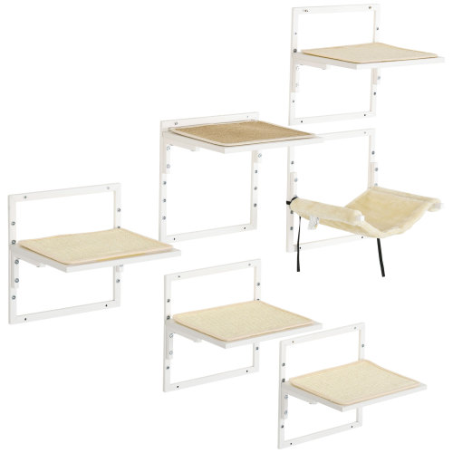 PawHut 6-pc Modern Cat Wall Shelves For Indoor Cats, Height Adjustable Jumping Platforms - Image 4 | PawIQ Pet Tech