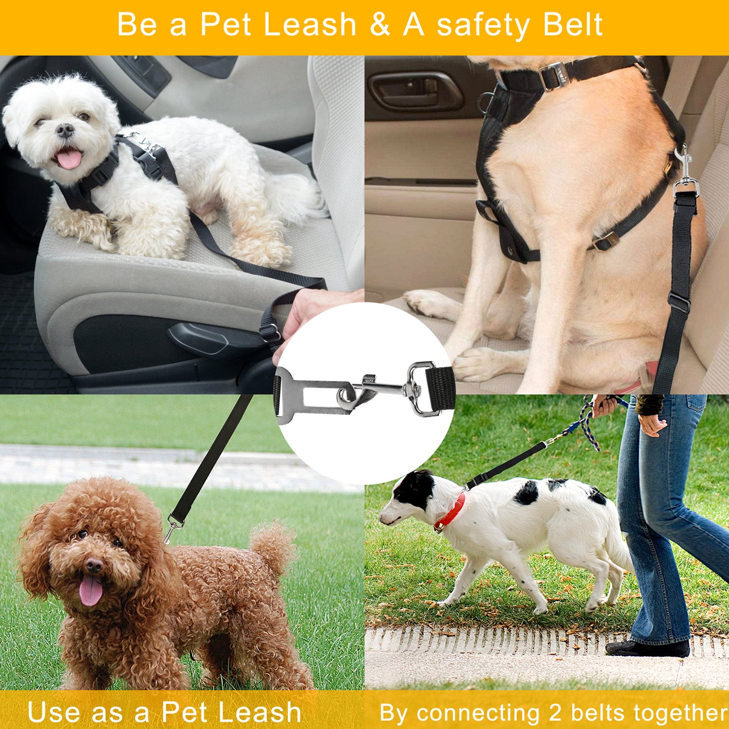 2Pcs Pet Dog Seat Belt Leash Adjustable Pet Dog Cat Safety Leads Harness Car Vehicle Nylon Fabric Seatbelt Strap - Image 5 | PawIQ Pet Tech