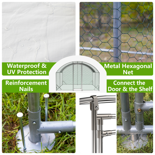 Large Chicken Coop Metal Chicken Run With Waterproof And Anti-UV Cover, Dome Shaped Walk-in Fence Cage Hen House For Outdoor And Yard Farm Use, 1 Tube Diameter, 9.84 X 13.12 X 6.56 - Image 5 | PawIQ Pet Tech