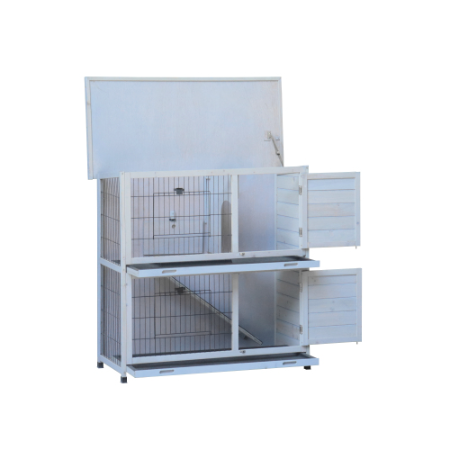 Rabbit Hutch Outdoor, 2-Story Rabbit Cage Indoor With Run, Bunny Cage With 2 Removable No-Leak Trays, Pet Cages With Non-Slip Ramp, Waterproof Roof, Fence, For Small Animals - Image 6 | PawIQ Pet Tech