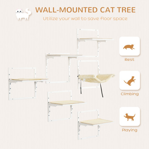PawHut 6-pc Modern Cat Wall Shelves For Indoor Cats, Height Adjustable Jumping Platforms - Image 8 | PawIQ Pet Tech