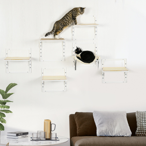 PawHut 6-pc Modern Cat Wall Shelves For Indoor Cats, Height Adjustable Jumping Platforms - Image 7 | PawIQ Pet Tech