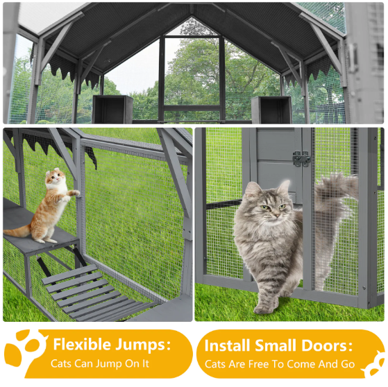 Outdoor Cat House Cat Enclosures 110 Large Kitten Playpen With Platforms,Upgrade Waterproof Cover-grey - Image 2 | PawIQ Pet Tech