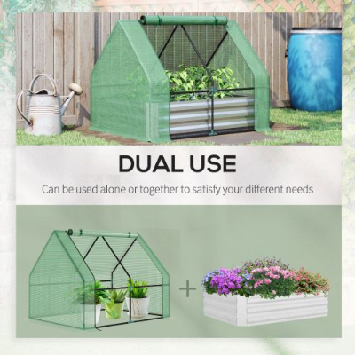 Outsunny Galvanized Raised Garden Bed With Mini Greenhouse Cover, Outdoor Metal Planter Box With 2 Roll-Up Windows For Growing Flowers, Fruits, Vegetables, And Herbs, 50 X 37.5 X 36.25, Green - Image 3 | PawIQ Pet Tech