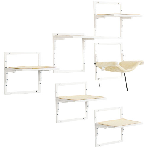 PawHut 6-pc Modern Cat Wall Shelves For Indoor Cats, Height Adjustable Jumping Platforms - Image 2 | PawIQ Pet Tech