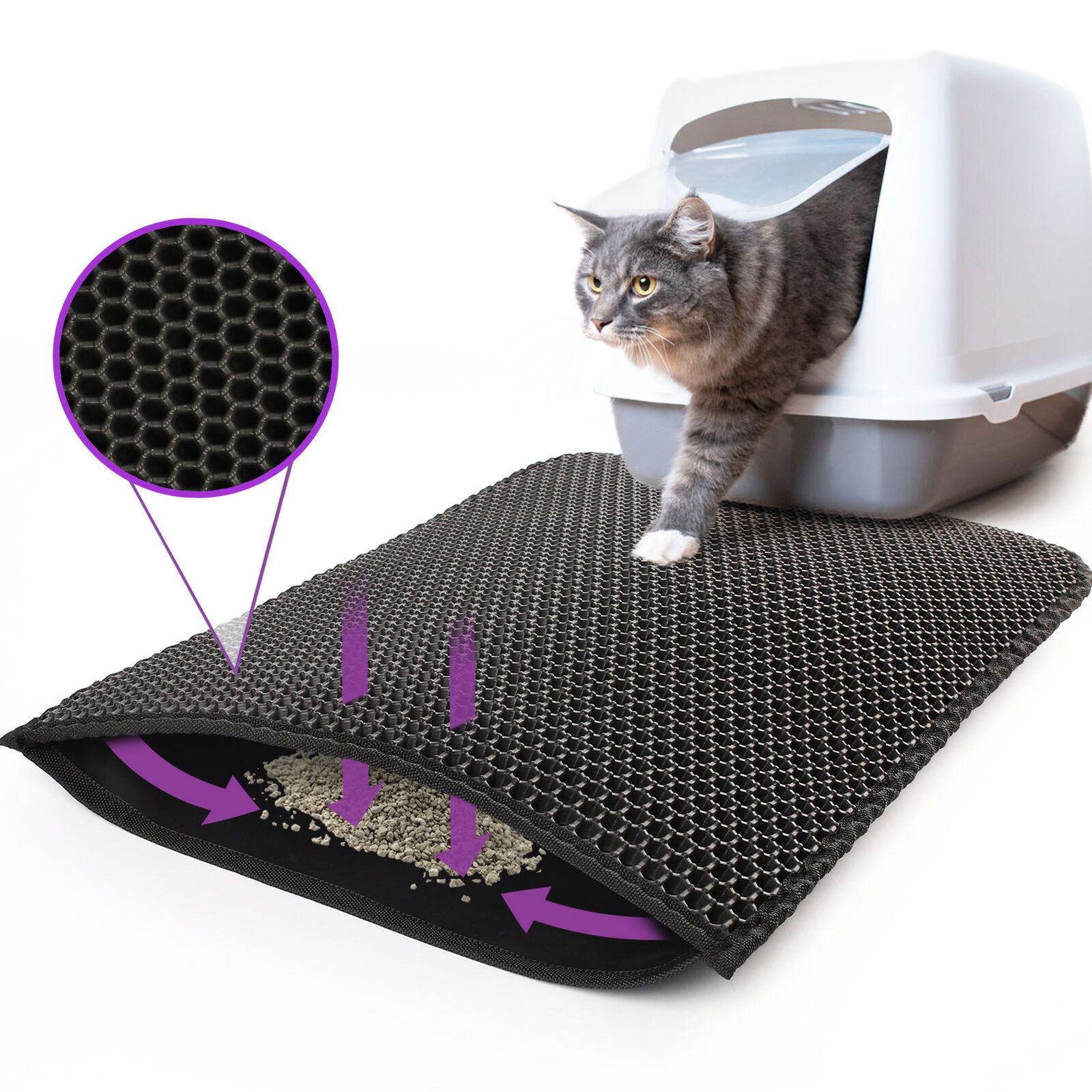 Kitty Cat Litter Mat Trapping Honeycomb Double Layer Design Waterproof Double Layer EVA Cat Litter Pad Waterproof Non-slip Sand Basin Filter Kitten Dog Washable Mattress - Image 5 | PawIQ Pet Tech