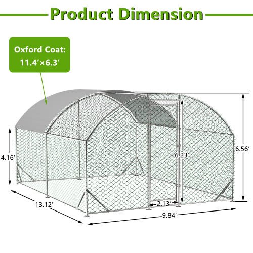 Large Chicken Coop Metal Chicken Run With Waterproof And Anti-UV Cover, Dome Shaped Walk-in Fence Cage Hen House For Outdoor And Yard Farm Use, 1 Tube Diameter, 9.84 X 13.12 X 6.56 - Image 6 | PawIQ Pet Tech