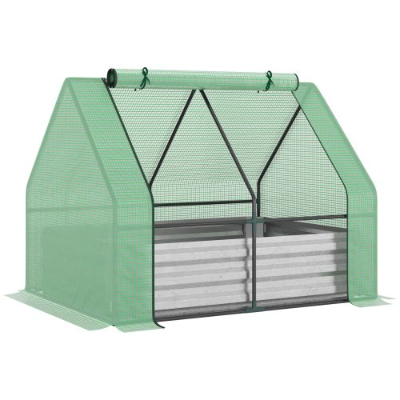 Outsunny Galvanized Raised Garden Bed With Mini Greenhouse Cover, Outdoor Metal Planter Box With 2 Roll-Up Windows For Growing Flowers, Fruits, Vegetables, And Herbs, 50 X 37.5 X 36.25, Green - Image 2 | PawIQ Pet Tech
