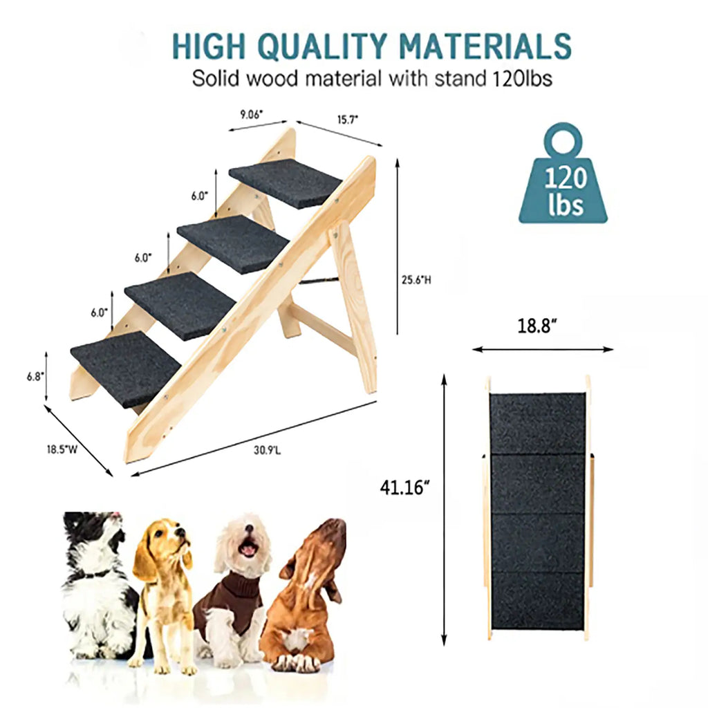 Wood Pet Stairs Pet Steps  Foldable 3 Levels Dog Stairs  Ramp Perfect For Beds And Cars Portable Dog Cat Ladder Up To 110 Pounds - Image 8 | PawIQ Pet Tech