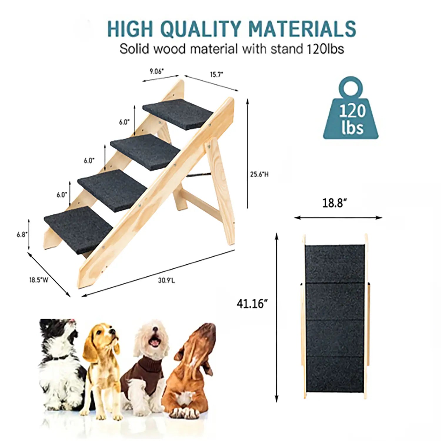 Wood Pet Stairs Pet Steps  Foldable 3 Levels Dog Stairs  Ramp Perfect For Beds And Cars Portable Dog Cat Ladder Up To 110 Pounds - Image 8 | PawIQ Pet Tech