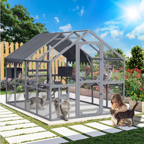 Outdoor Cat House Cat Enclosures 110 Large Kitten Playpen With Platforms,Upgrade Waterproof Cover-grey - Image 3 | PawIQ Pet Tech