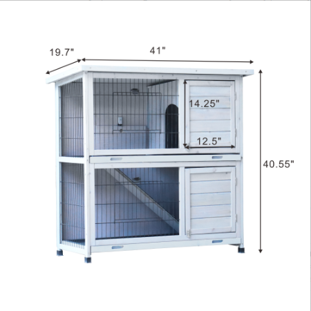 Rabbit Hutch Outdoor, 2-Story Rabbit Cage Indoor With Run, Bunny Cage With 2 Removable No-Leak Trays, Pet Cages With Non-Slip Ramp, Waterproof Roof, Fence, For Small Animals - Image 4 | PawIQ Pet Tech