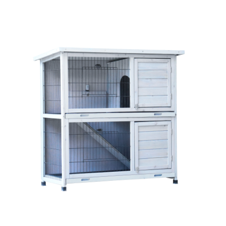 Rabbit Hutch Outdoor, 2-Story Rabbit Cage Indoor With Run, Bunny Cage With 2 Removable No-Leak Trays, Pet Cages With Non-Slip Ramp, Waterproof Roof, Fence, For Small Animals - Image 7 | PawIQ Pet Tech