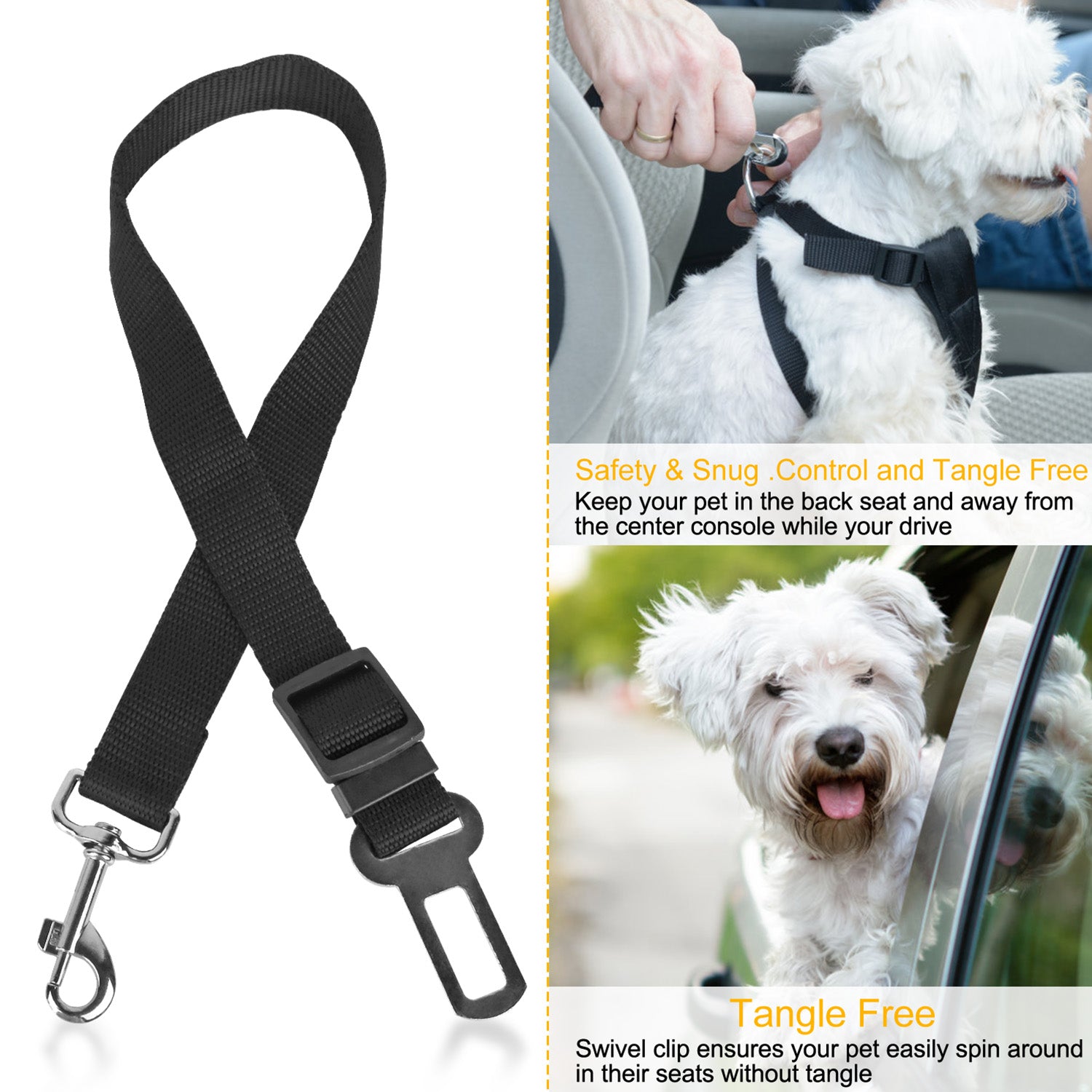 2Pcs Pet Dog Seat Belt Leash Adjustable Pet Dog Cat Safety Leads Harness Car Vehicle Nylon Fabric Seatbelt Strap - Image 6 | PawIQ Pet Tech