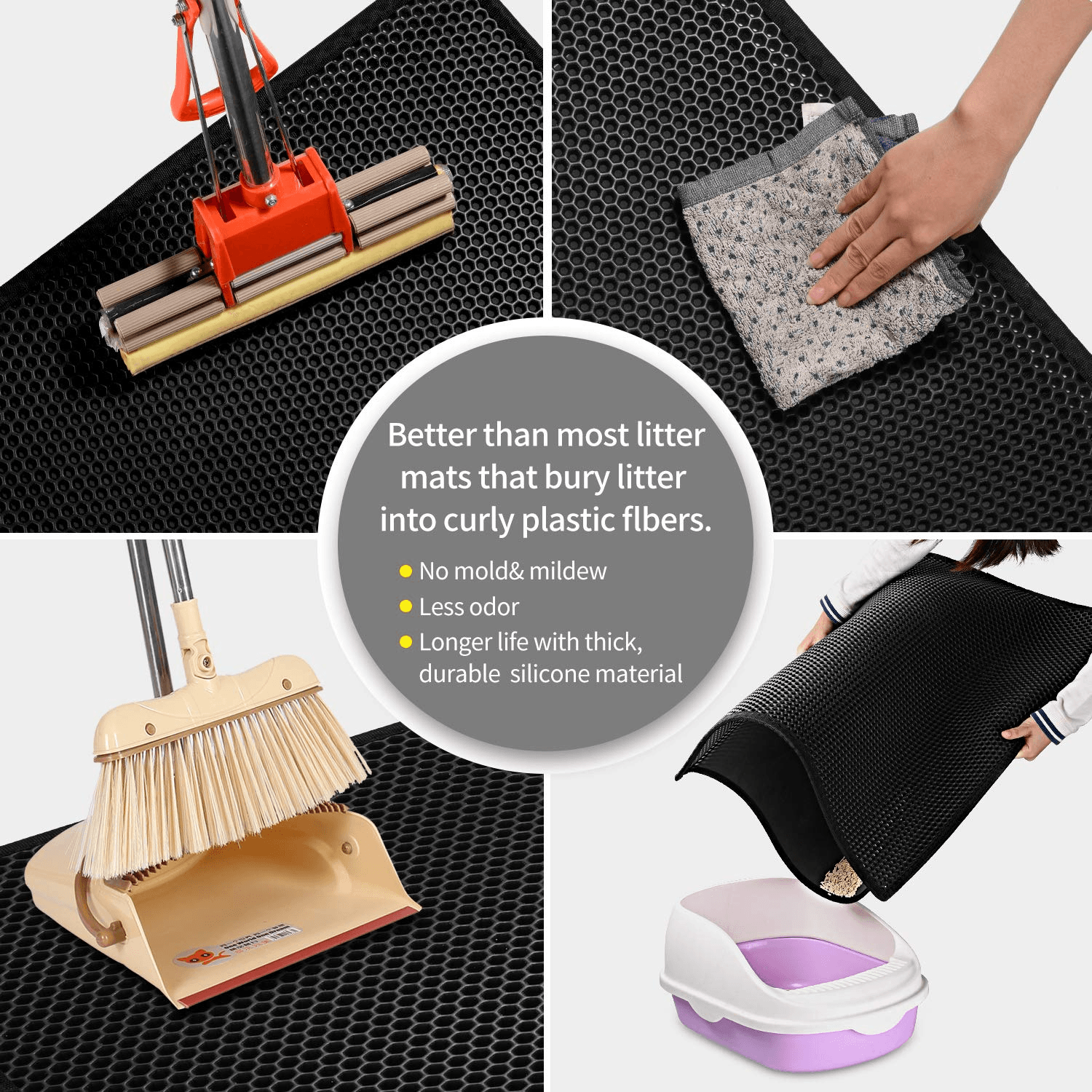 Kitty Cat Litter Mat Trapping Honeycomb Double Layer Design Waterproof Double Layer EVA Cat Litter Pad Waterproof Non-slip Sand Basin Filter Kitten Dog Washable Mattress - Image 6 | PawIQ Pet Tech