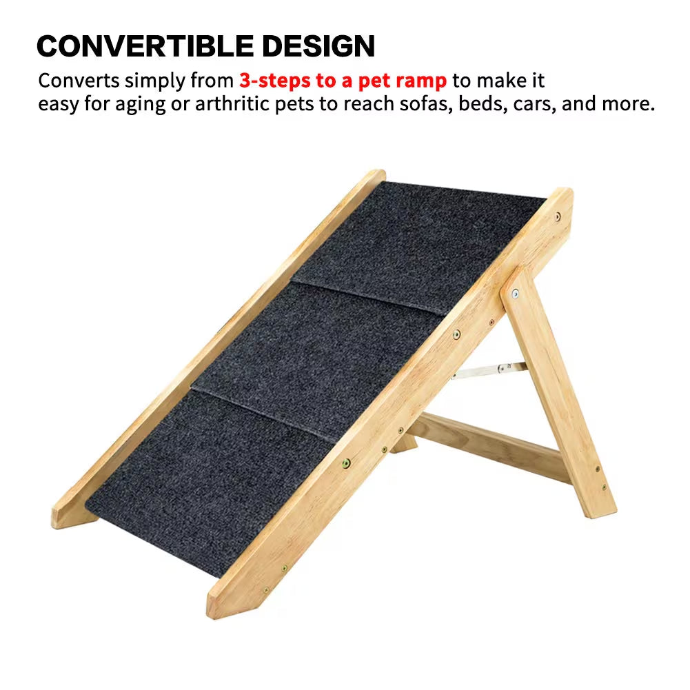 Wood Pet Stairs Pet Steps  Foldable 3 Levels Dog Stairs  Ramp Perfect For Beds And Cars Portable Dog Cat Ladder Up To 110 Pounds - Image 7 | PawIQ Pet Tech
