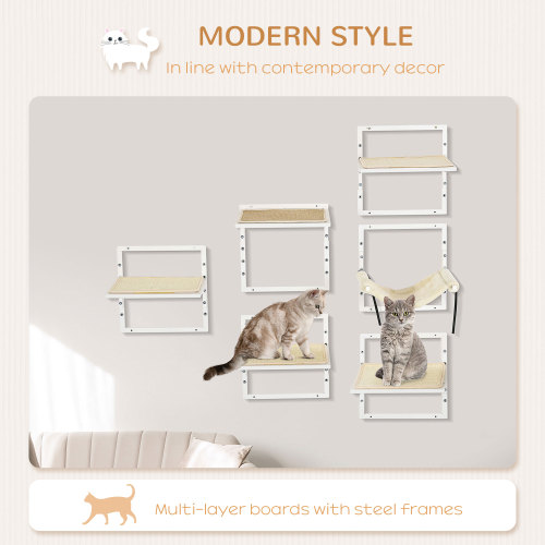 PawHut 6-pc Modern Cat Wall Shelves For Indoor Cats, Height Adjustable Jumping Platforms - Image 3 | PawIQ Pet Tech