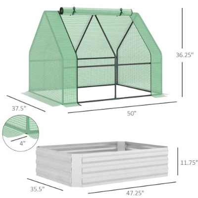 Outsunny Galvanized Raised Garden Bed With Mini Greenhouse Cover, Outdoor Metal Planter Box With 2 Roll-Up Windows For Growing Flowers, Fruits, Vegetables, And Herbs, 50 X 37.5 X 36.25, Green - Image 8 | PawIQ Pet Tech