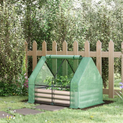 Outsunny Galvanized Raised Garden Bed With Mini Greenhouse Cover, Outdoor Metal Planter Box With 2 Roll-Up Windows For Growing Flowers, Fruits, Vegetables, And Herbs, 50 X 37.5 X 36.25, Green - Image 1 | PawIQ Pet Tech